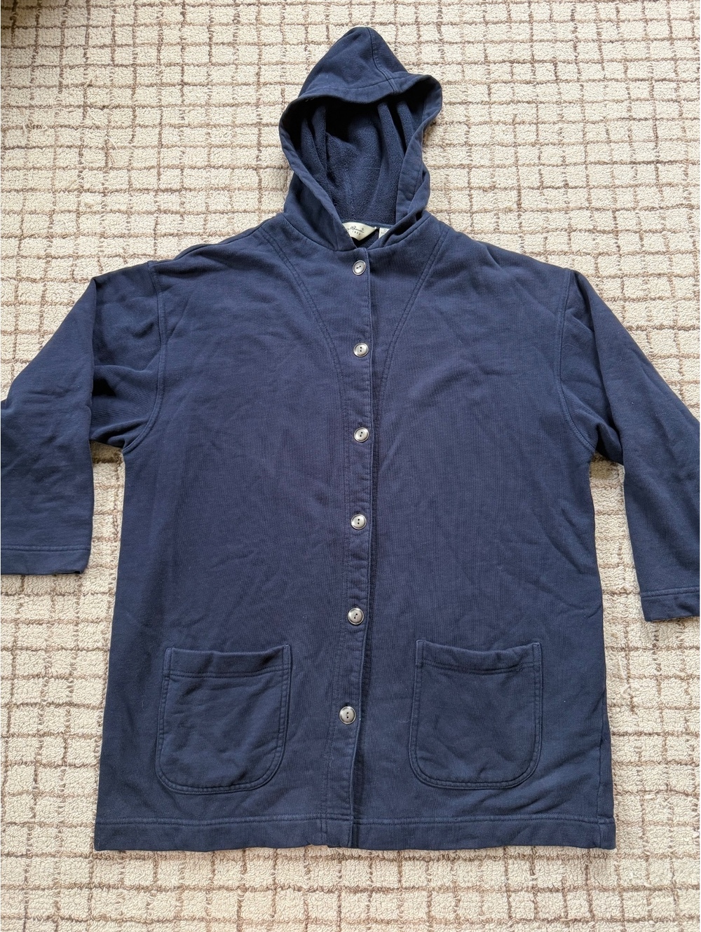 Eddie Bauer women's navy hooded button-front jacket outdoors granola cabincore